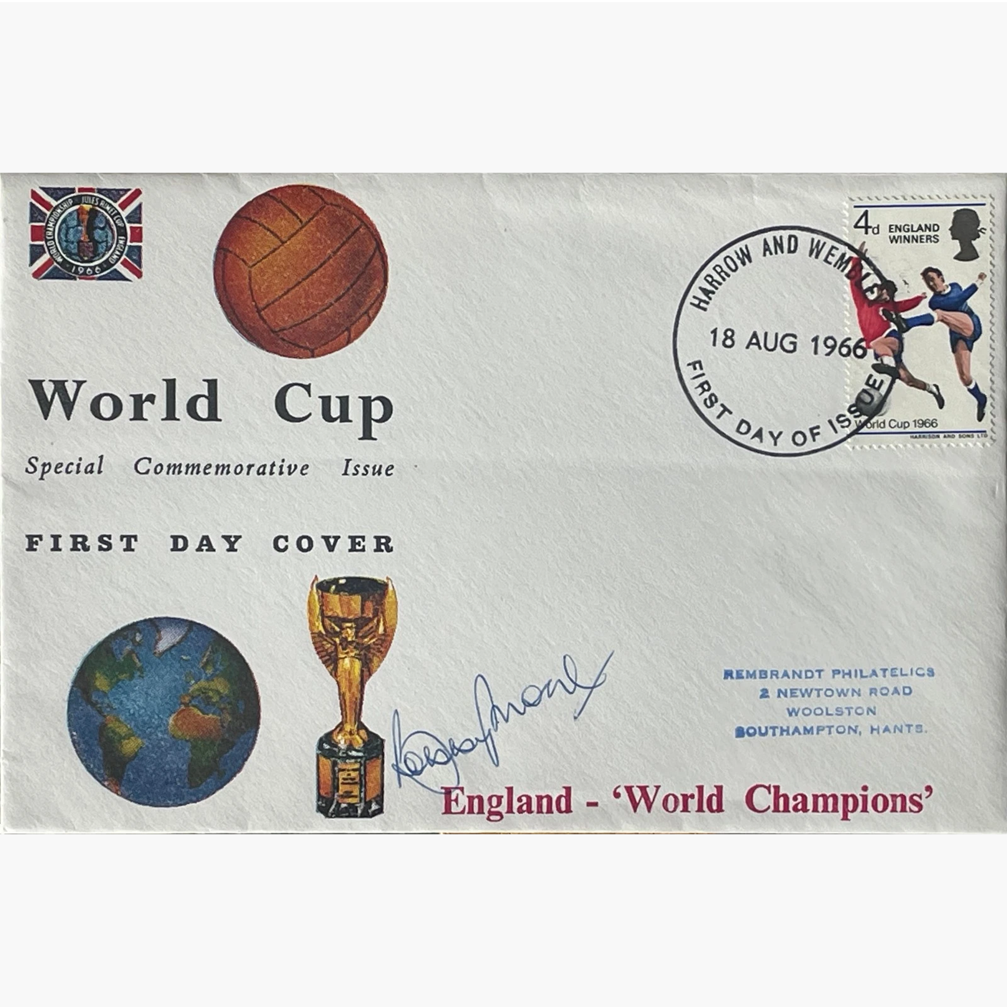 England 1966 World Cup Winners – Rembrandt Philatelics First Day Cover – Signed by Bobby Moore