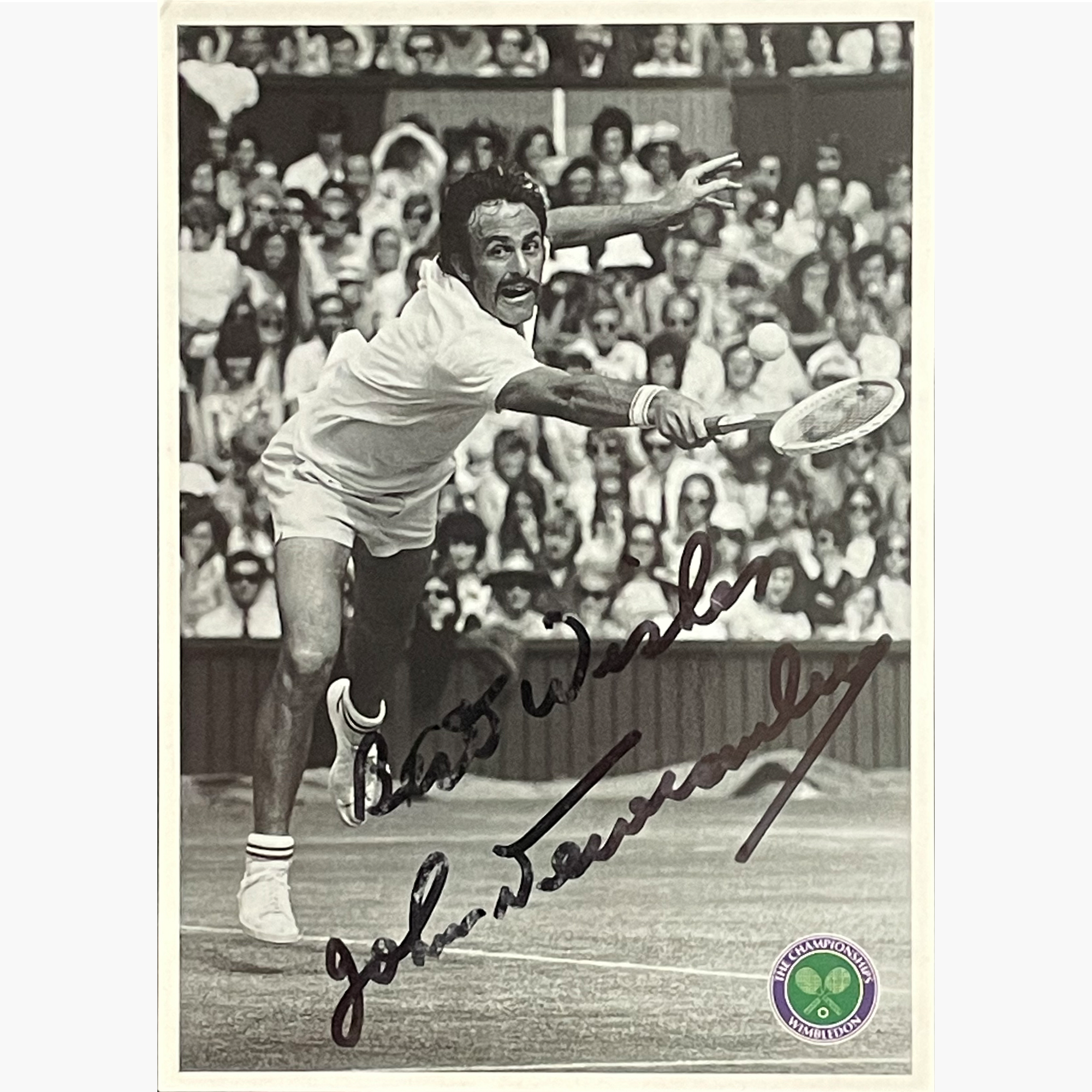 John Newcombe - Signed 15cm x 10.6cm Official Wimbledon Postcard
