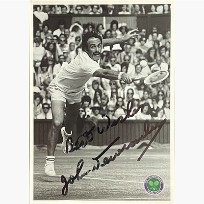 John Newcombe - Signed 15cm x 10.6cm Official Wimbledon Postcard