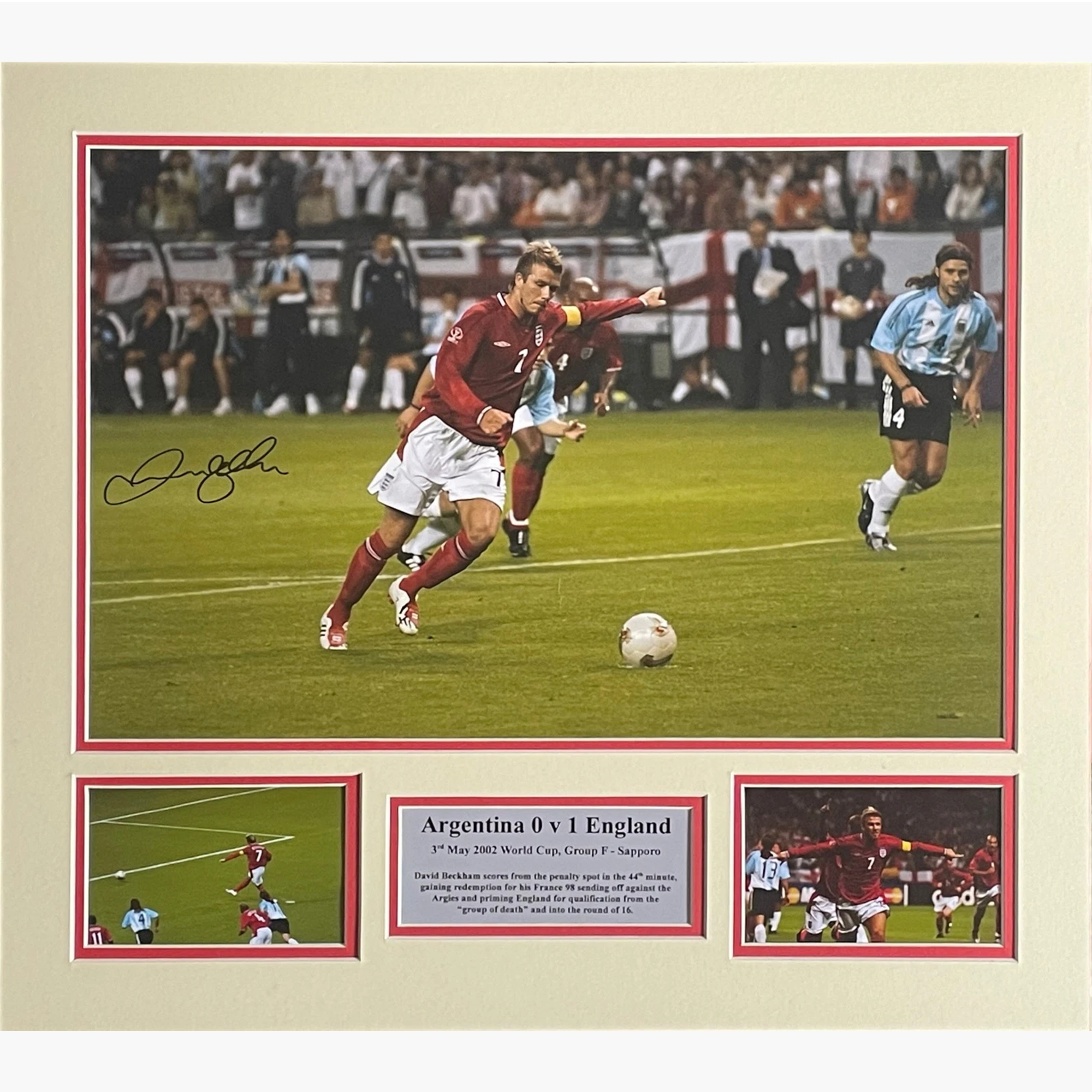 David Beckham Signed & Mounted Display – Iconic Goal vs Argentina, 2002