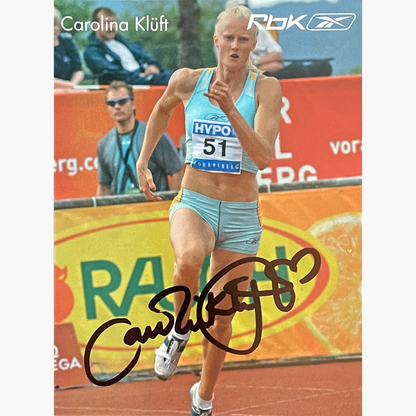 Carolina Kluft – Signed 15.5cm x 11.5cm Official Reebok Sponsor Postard