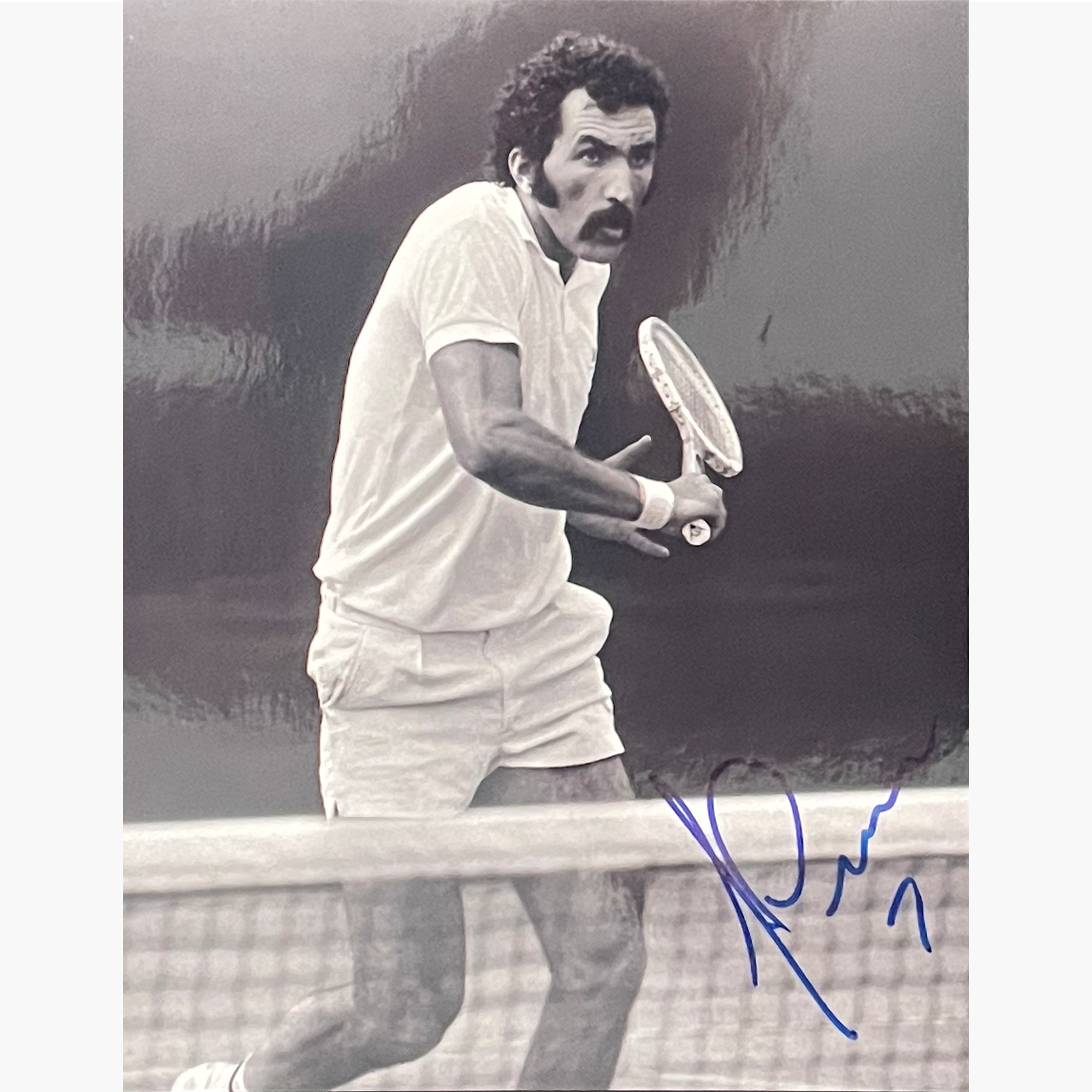 Ion Tiriac - Signed 18cm x 14.2cm Black & White Action Photo
