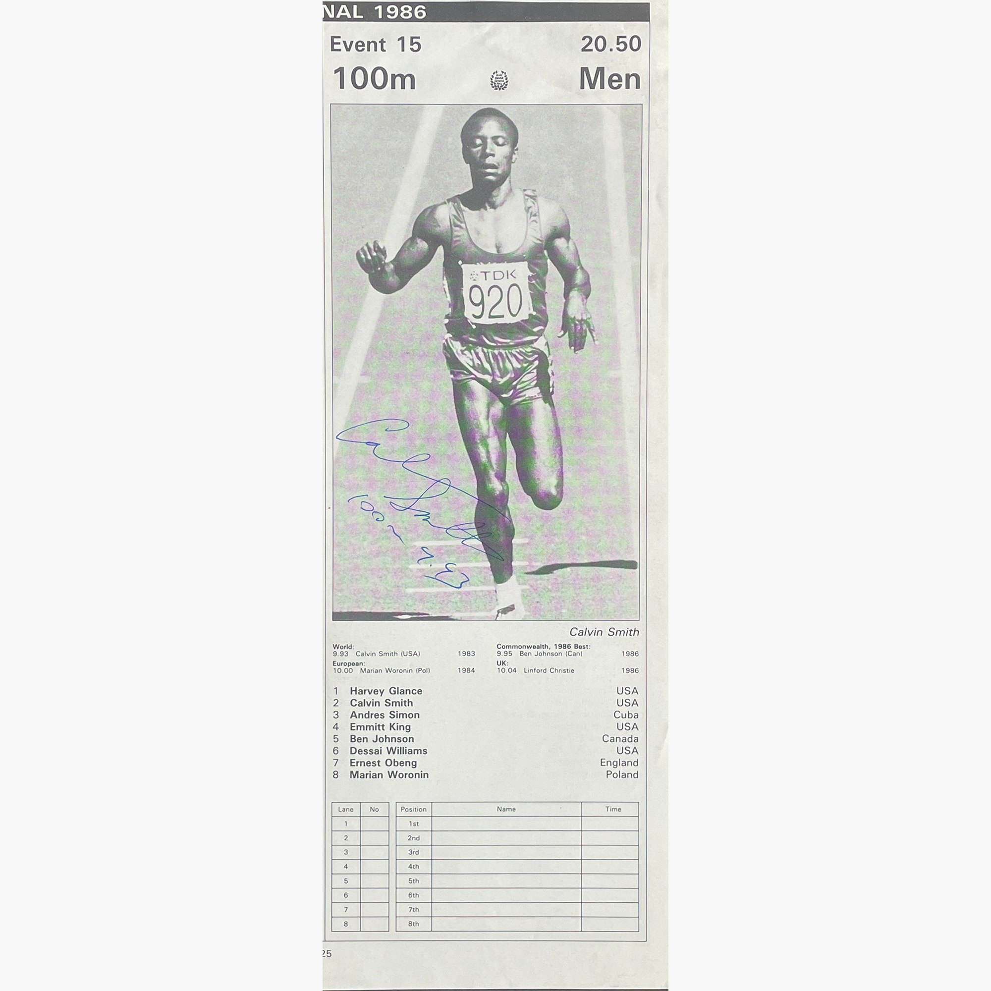 Calvin Smith – Signed 29cm x 10.5cm Black & White Action Magazine Picture