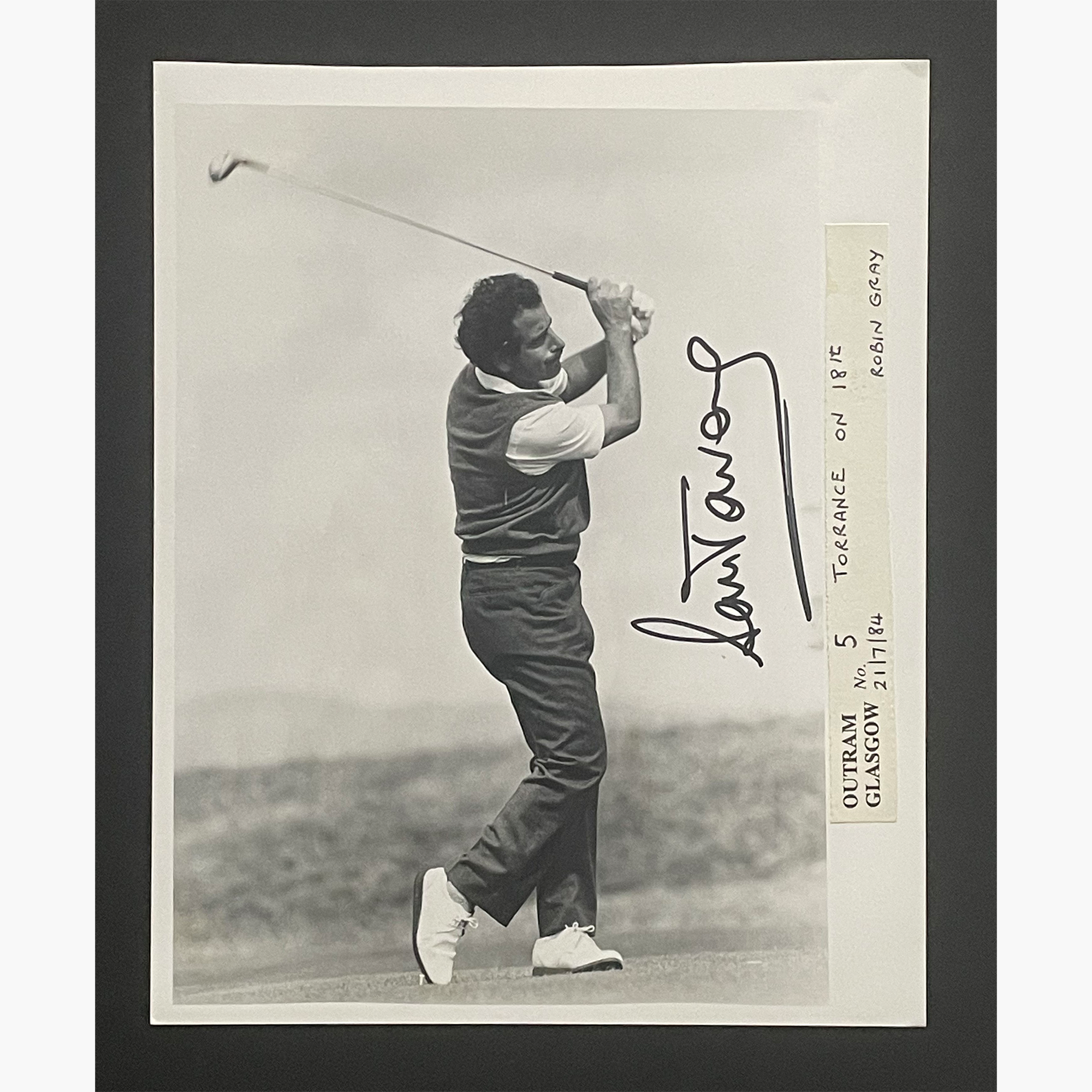 Sam Torrance - Signed 21cm x 16.5cm Black & White Action Press Photo