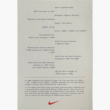 Gabriela Szabo – Signed 16cm x 11cm Official Nike Sponsor Card