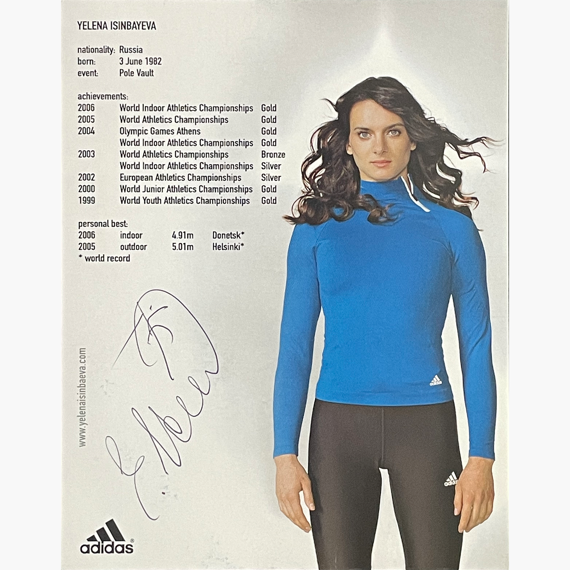 Yelena Isinbayeva – Signed 14cm x 11cm Official Adidas Sponsor Card