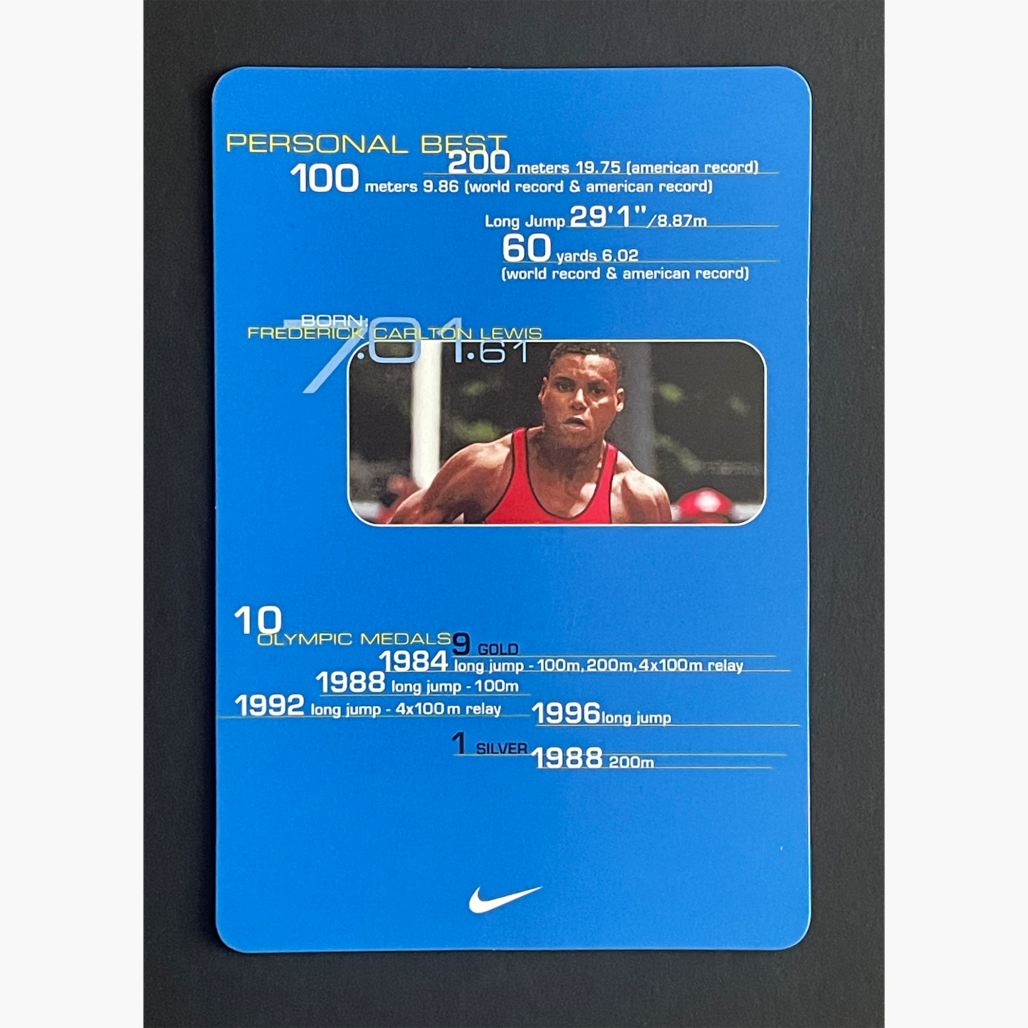 Carl Lewis – Signed 17.6cm x 11.8cm Official Nike Sponsor Card