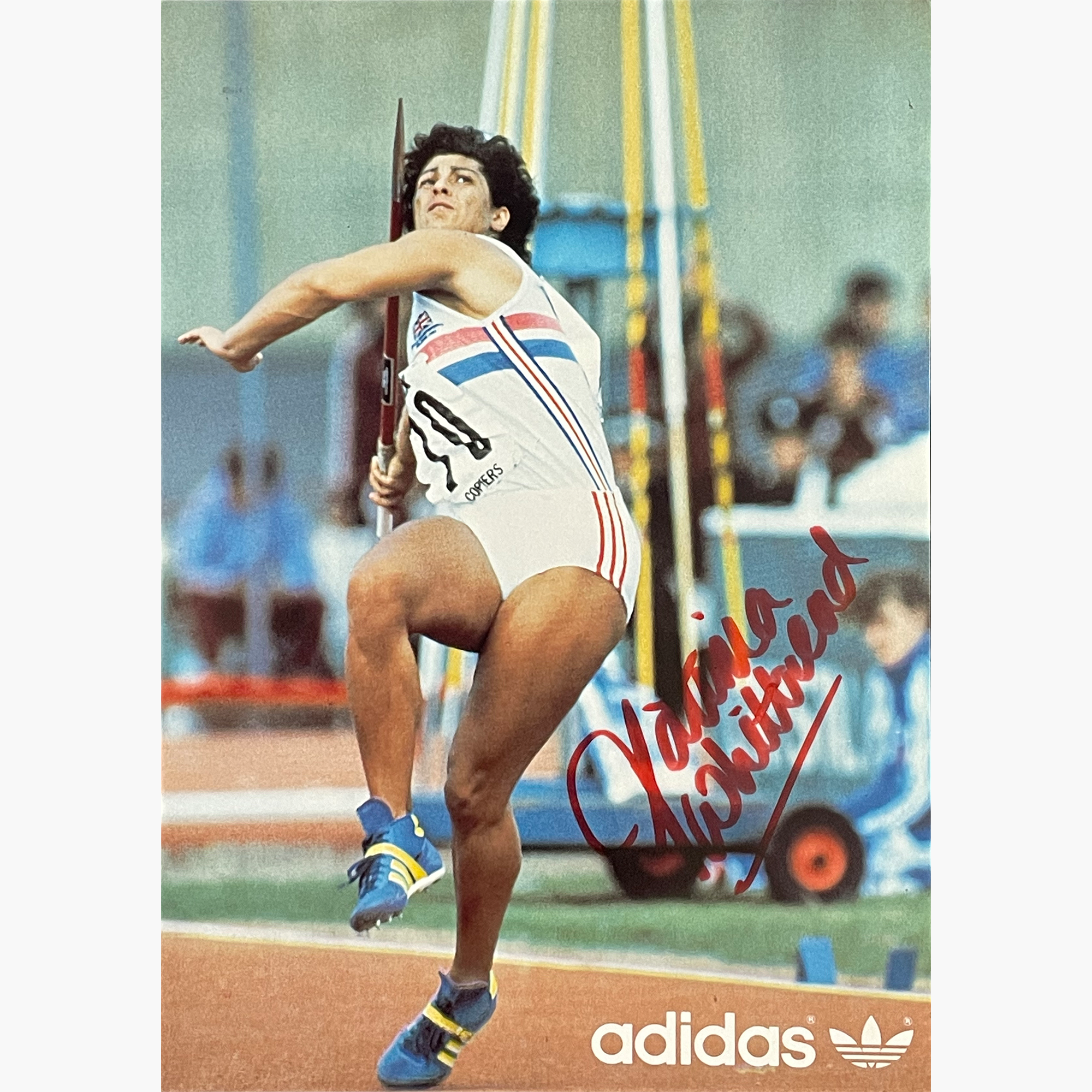 Fatima Whitbread– Signed 21cm x 14.7cm Official Adidas Sponsor Card