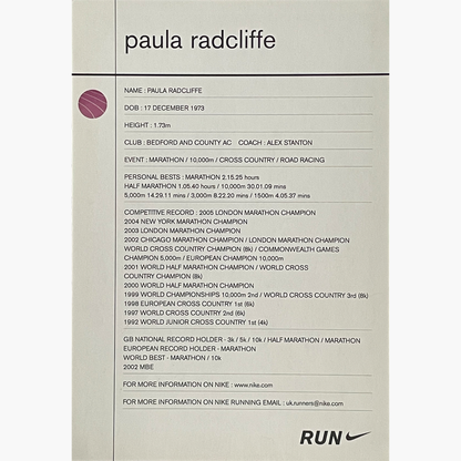 Paula Radcliffe – Signed 16cm x 11cm Official Nike Sponsor Card