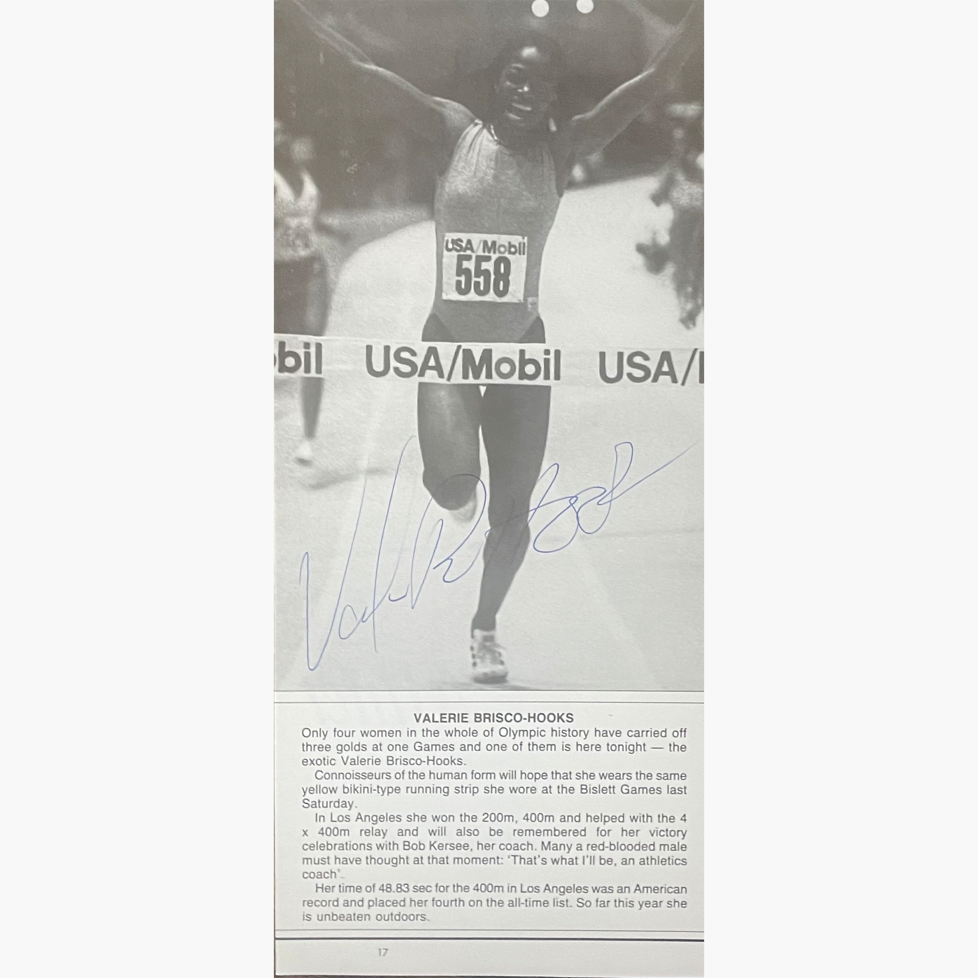 Valerie Brisco-Hooks – Signed 26.5cm x 12cm Black & White Action Magazine Picture