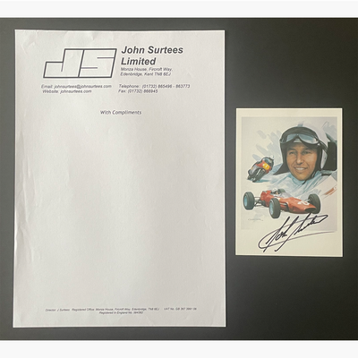 John Surtees – Signed 15cm x 10.89cm Colour Illustrated Card