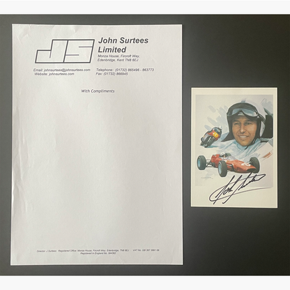 John Surtees – Signed 15cm x 10.89cm Colour Illustrated Card