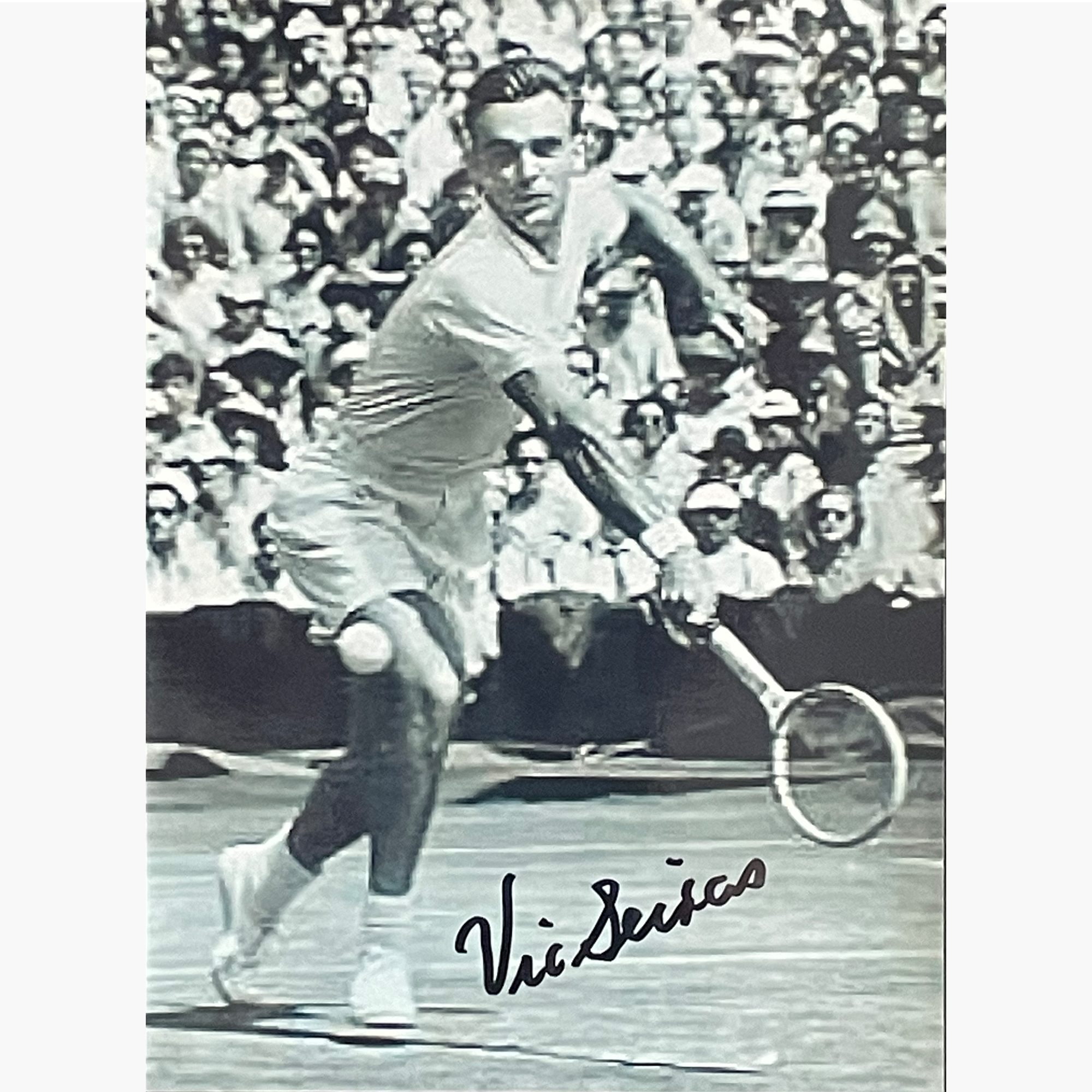 Vic Seixas - Signed 14cm x 10.2cm Black & White Action Photo