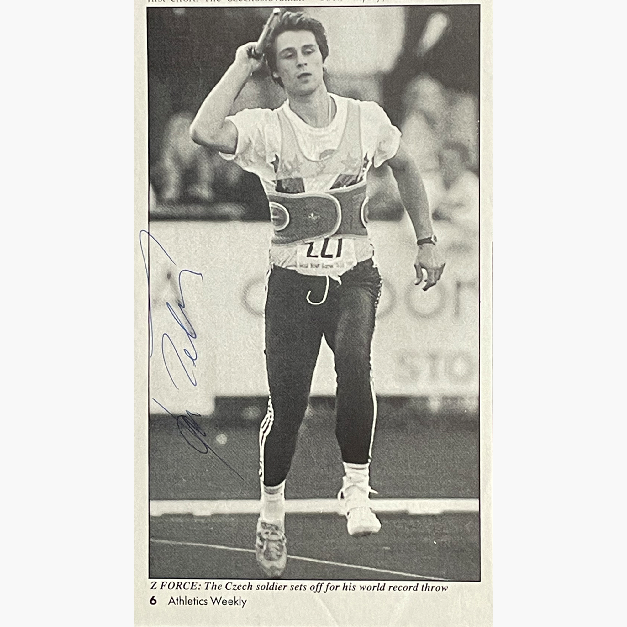 Jan Zelezny – Signed 17.6cm x 10.2cm Black & White Action Magazine Picture