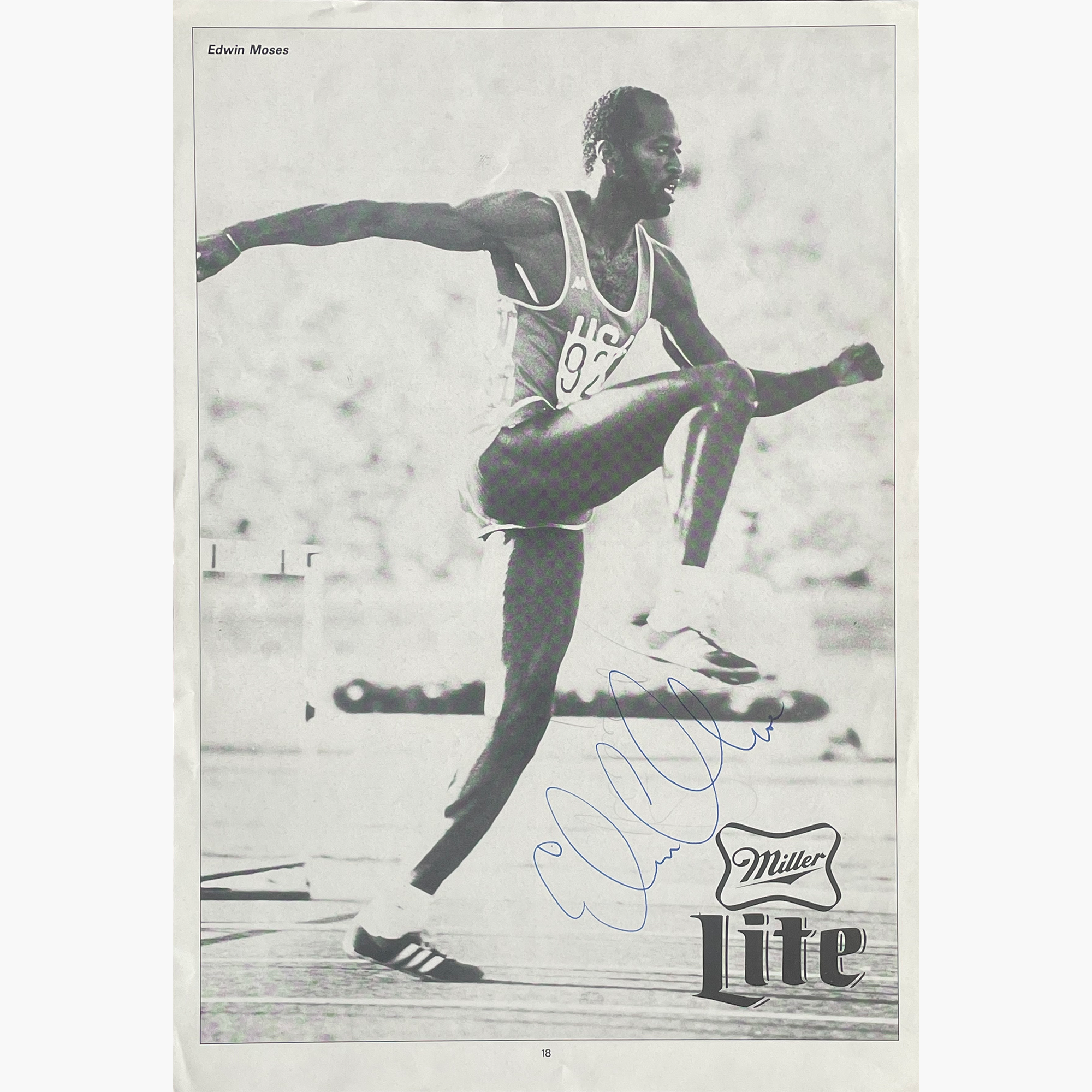 Edwin Moses – Signed 30cm x 21.5cm Black & White Action Magazine Picture