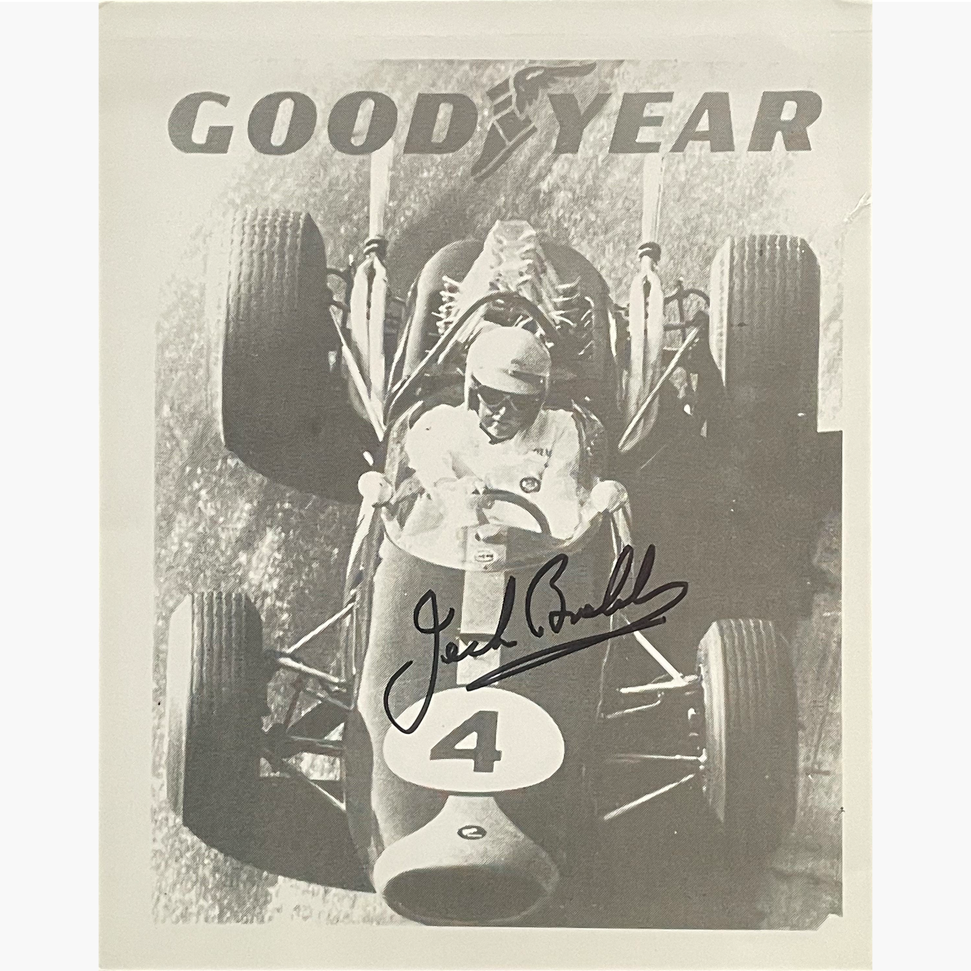 Sir Jack Brabham - Signed 17cm x 13.5cm Black & White Action Photo