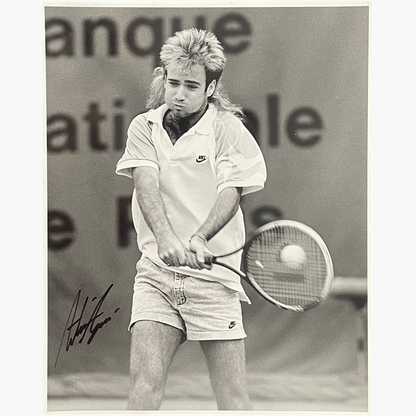 Andre Agassi – Signed 25.5cm x 20.5cm Black & White Action Press Photo