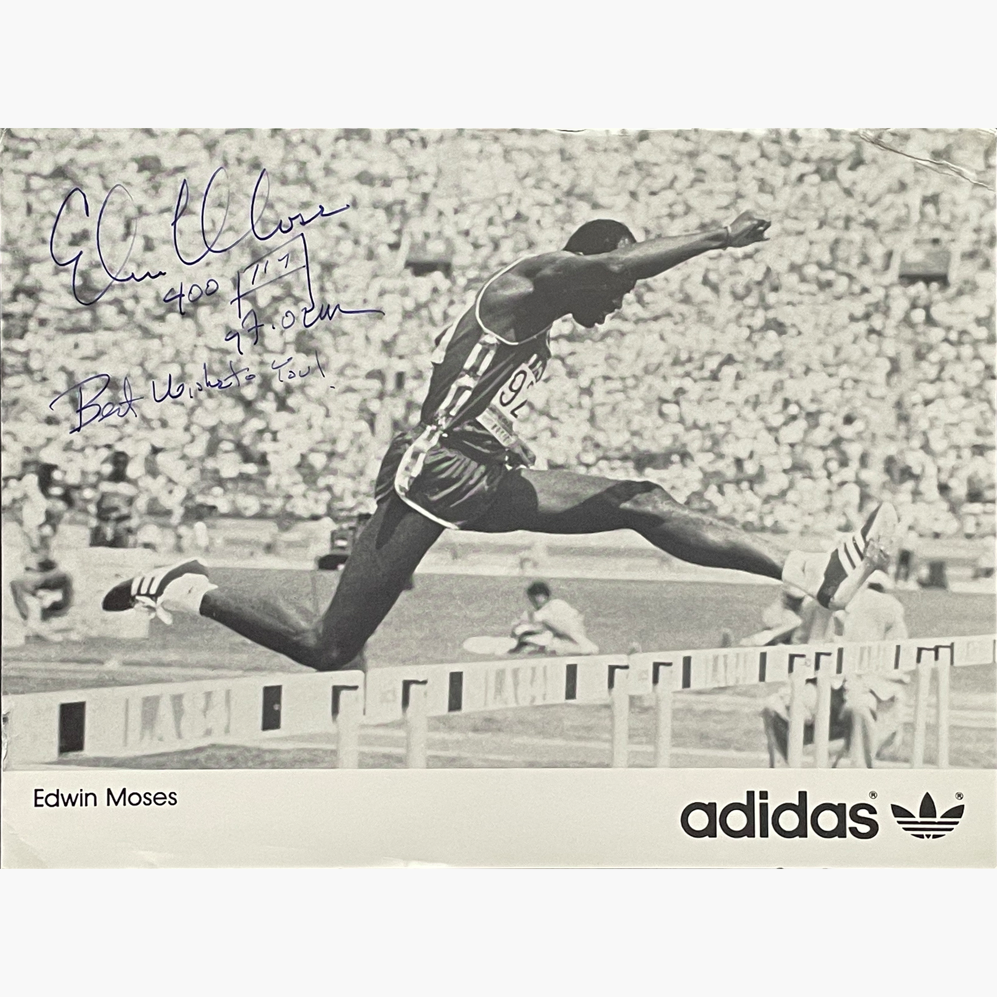 Edwin Moses – Signed 20.4cm x 15.7cm Official Adidas Sponsor Card
