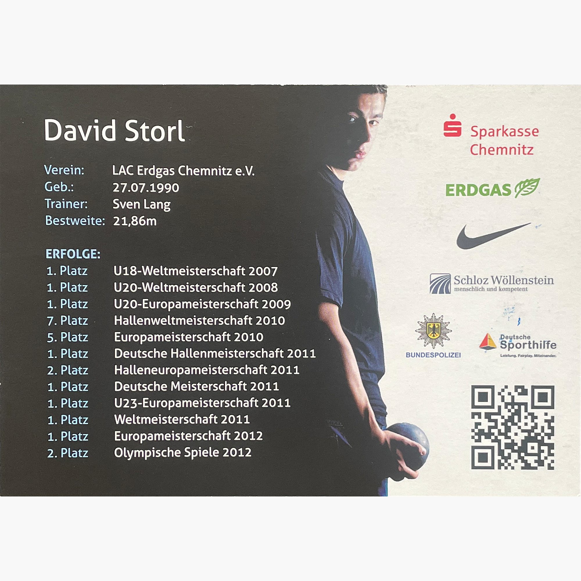 David Storl– Signed 14.6cm x 10.4cm Colour Photo Card
