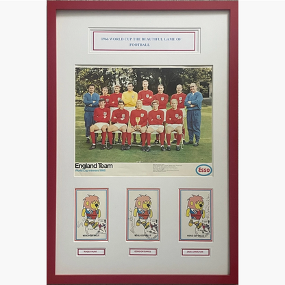 England 1966 World Cup Winners – Signed & Framed Esso Poster with 3 x World Cup Willie Cameo Stamp FDCs