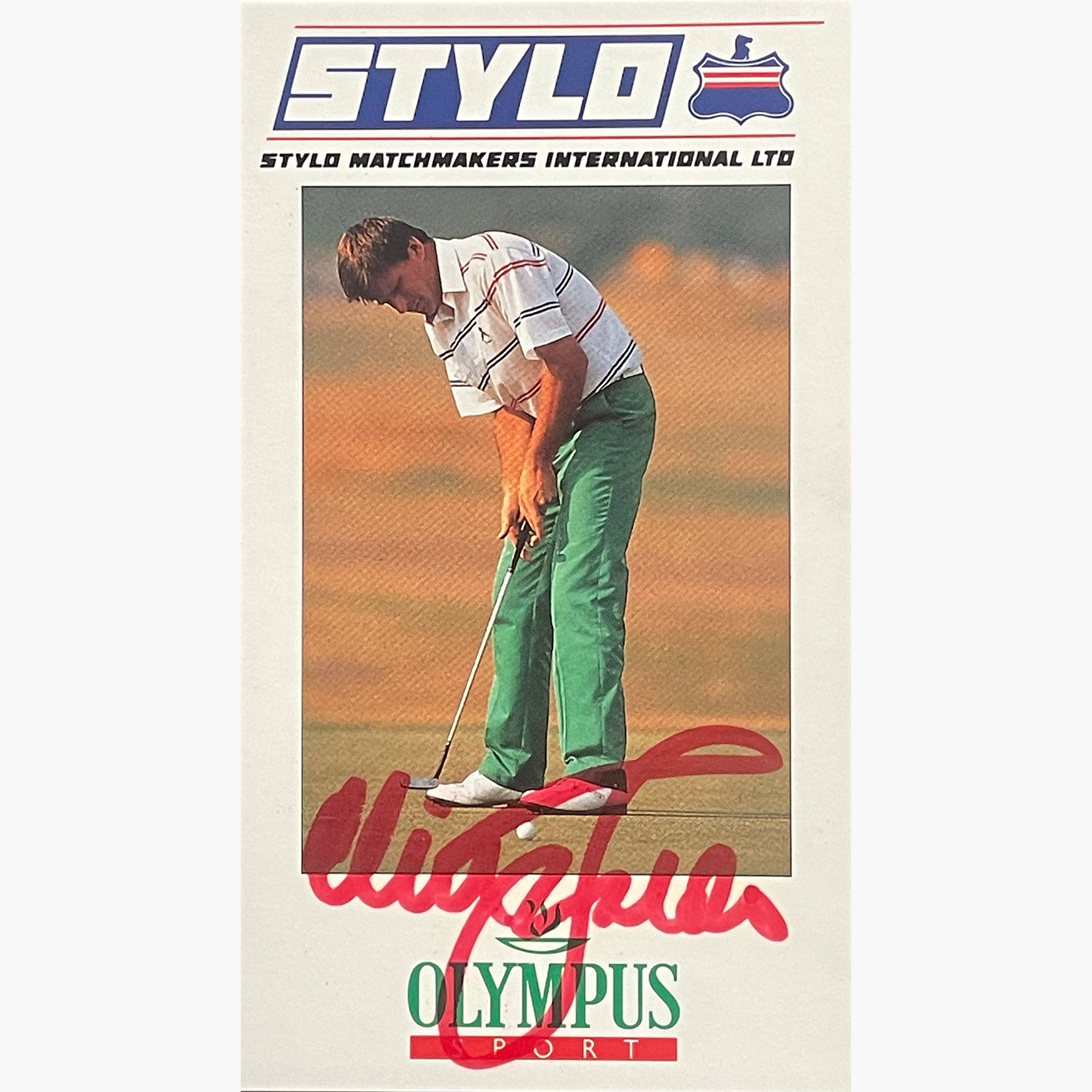 Nick Faldo – Signed 13.5cm x 7.5cm Official Stylo Promotional Card