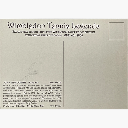 John Newcombe - Signed 15cm x 10.6cm Official Wimbledon Postcard