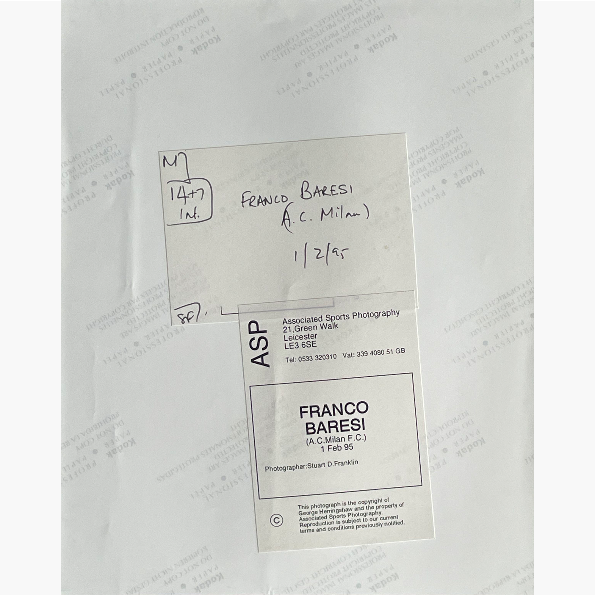 Franco Baresi - Signed 25.5cm x 18.5cm Colour Press Photo