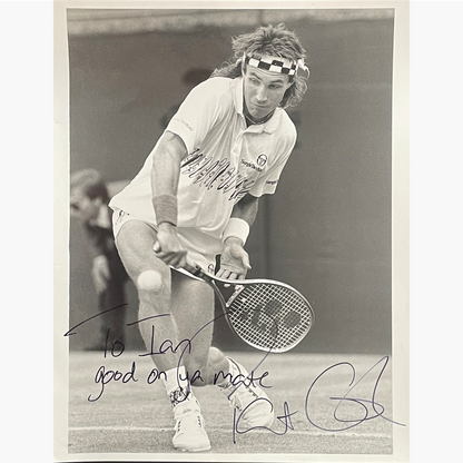 Pat Cash - Signed 25.5cm x 20cm Black & White Action Press Photo