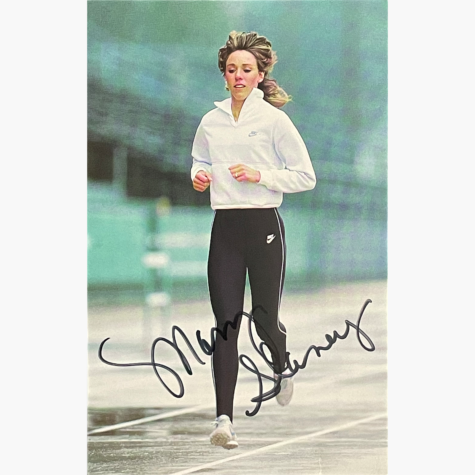 Mary Decker Slaney – Signed 14cm x 8.8cm Colour Action Sponsor Card
