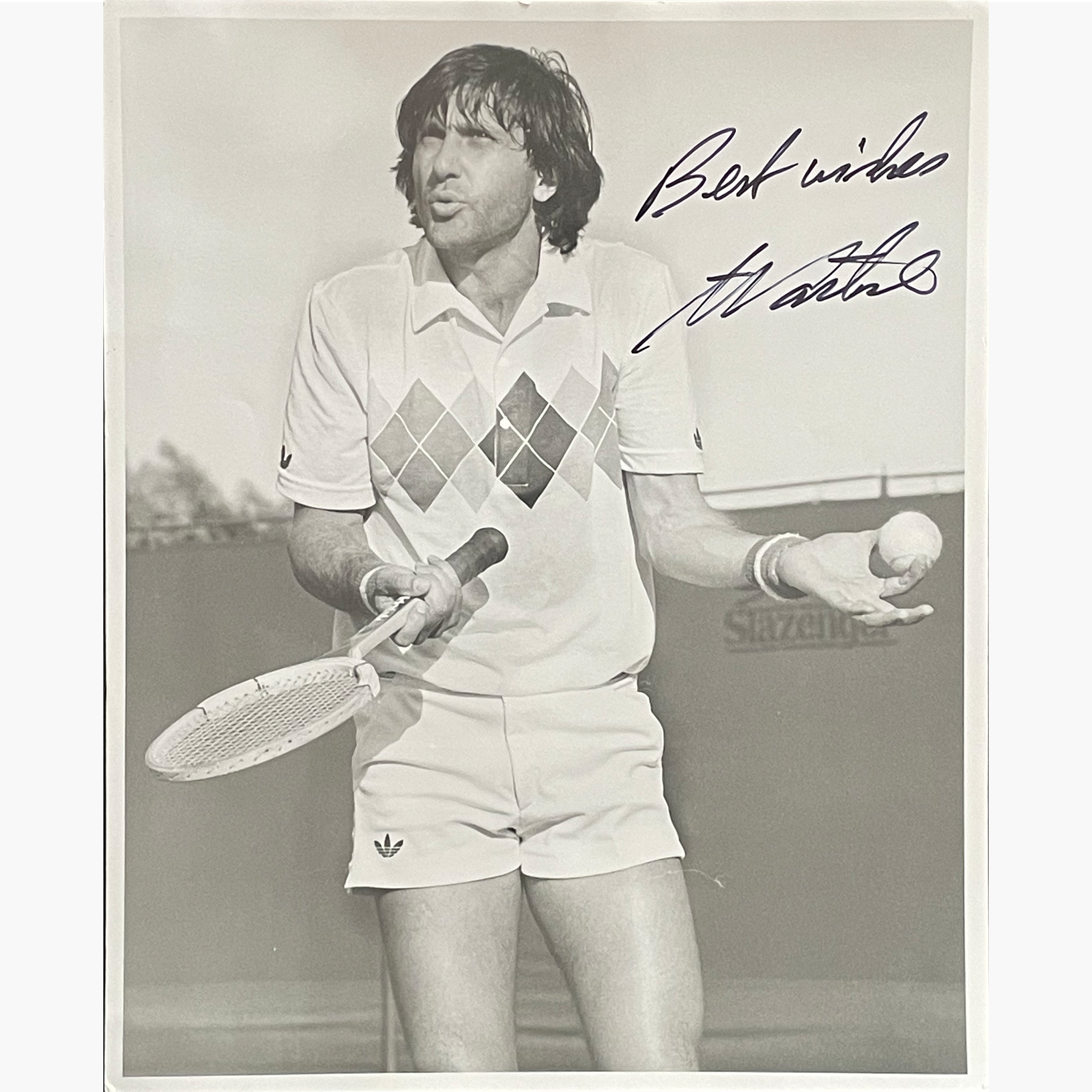 Ilie Nastase - Signed 25.5cm x 20.5cm Black & White Press Photo