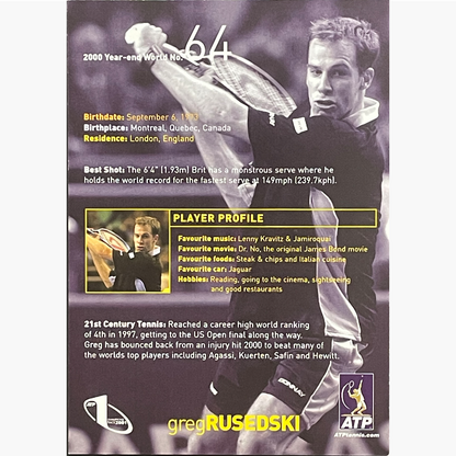Greg Rusedski – Signed 15cm x 10.5cm Offical ATP Sponsor Card