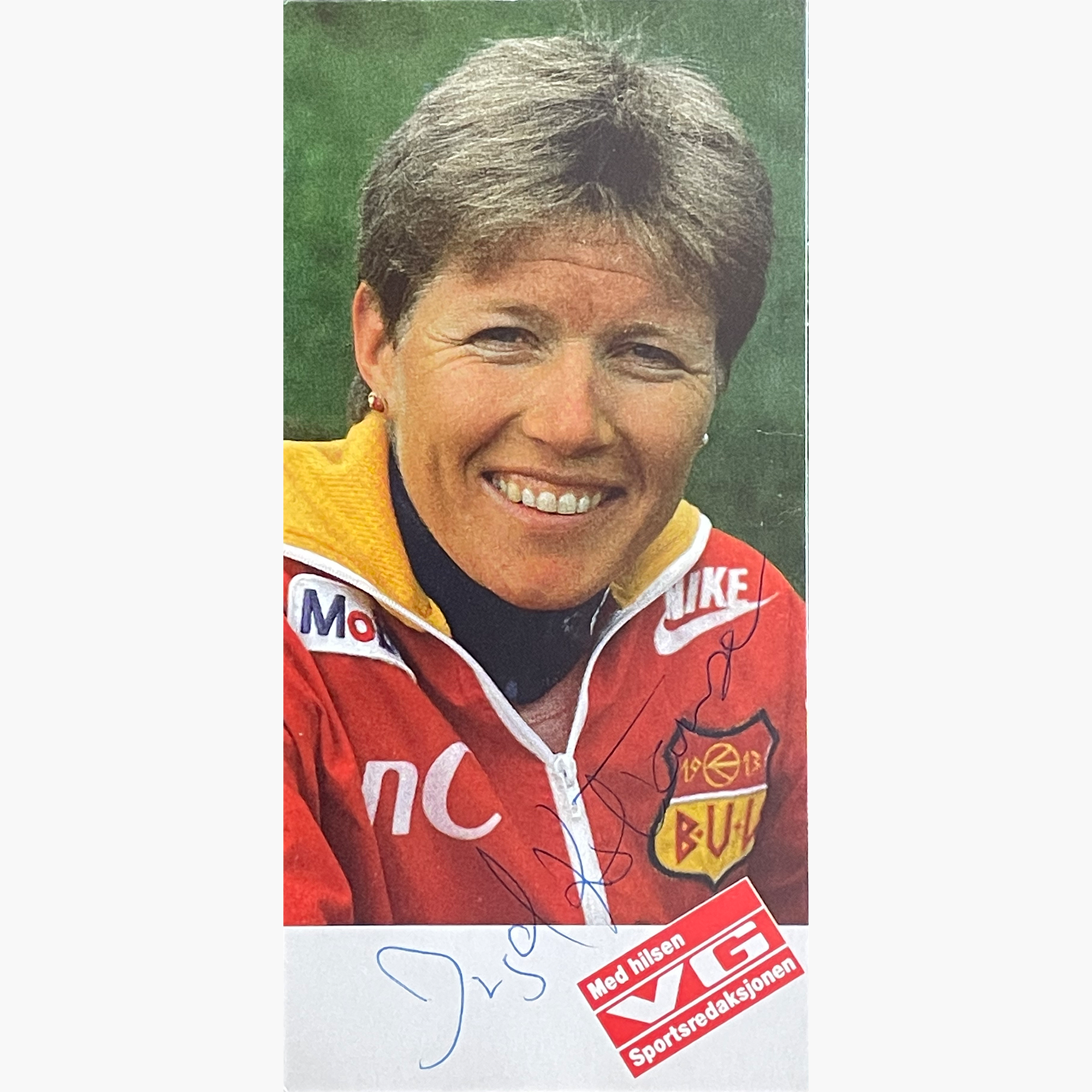Ingrid Kristiansen – Signed 20cm x 9.7cm Official 'Sportsredaksjonen' Sponsor Card