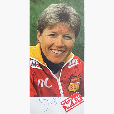 Ingrid Kristiansen – Signed 20cm x 9.7cm Official 'Sportsredaksjonen' Sponsor Card