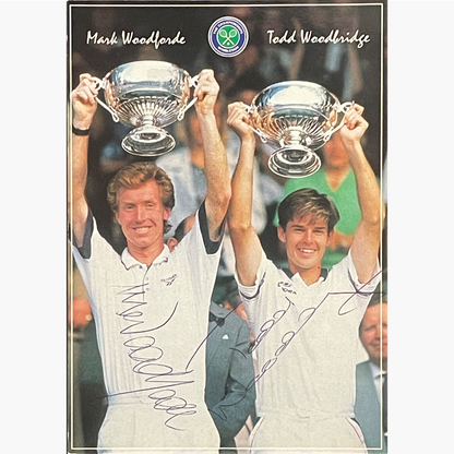 Mark Woodforde & Todd Woodridge - Signed 15cm x 10.5cm Official Wimbledon Postcard