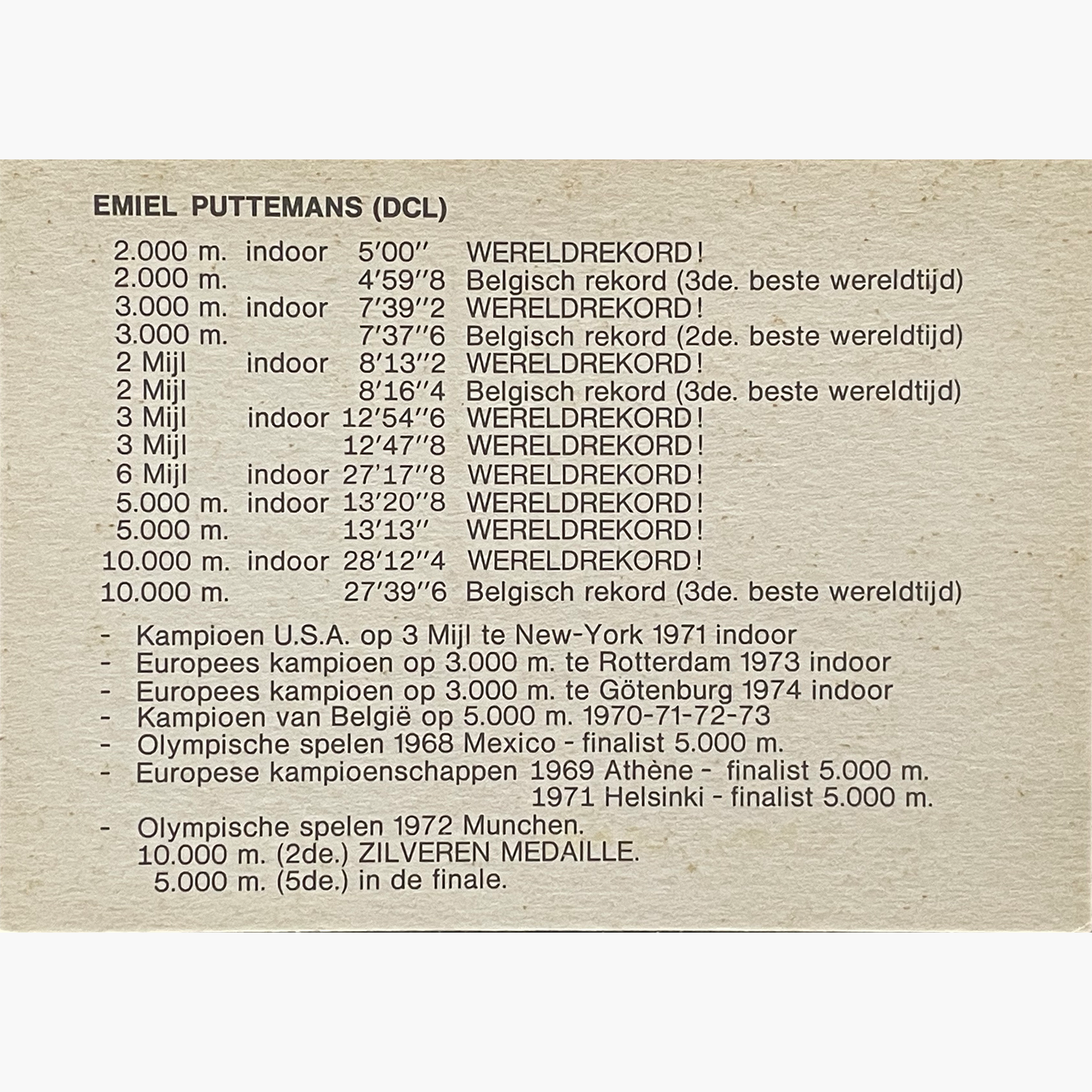 Emiel Puttemans – Signed 15cm x 10.5cm Sponsor Card