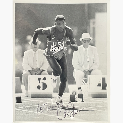 Carl Lewis – Signed 25.3cm x 20.2cm Black & White Action Press Photo