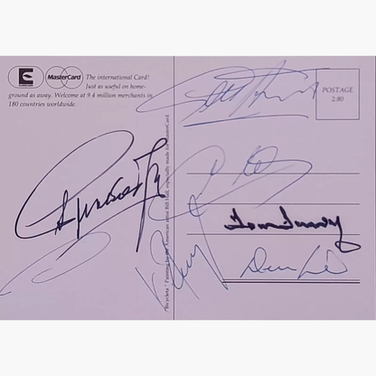 Mastercard Euro ’92 & World Cup ’94 Legends Signed Promo Postcard – Puskás, Law, Hurst, Finney, Rummenigge
