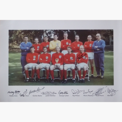 England 1966 Signed Photo – World Cup Winners (10 Signatures)