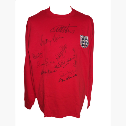 England 1966 World Cup X10 Signed Retro Shirt (Red Final Edition)