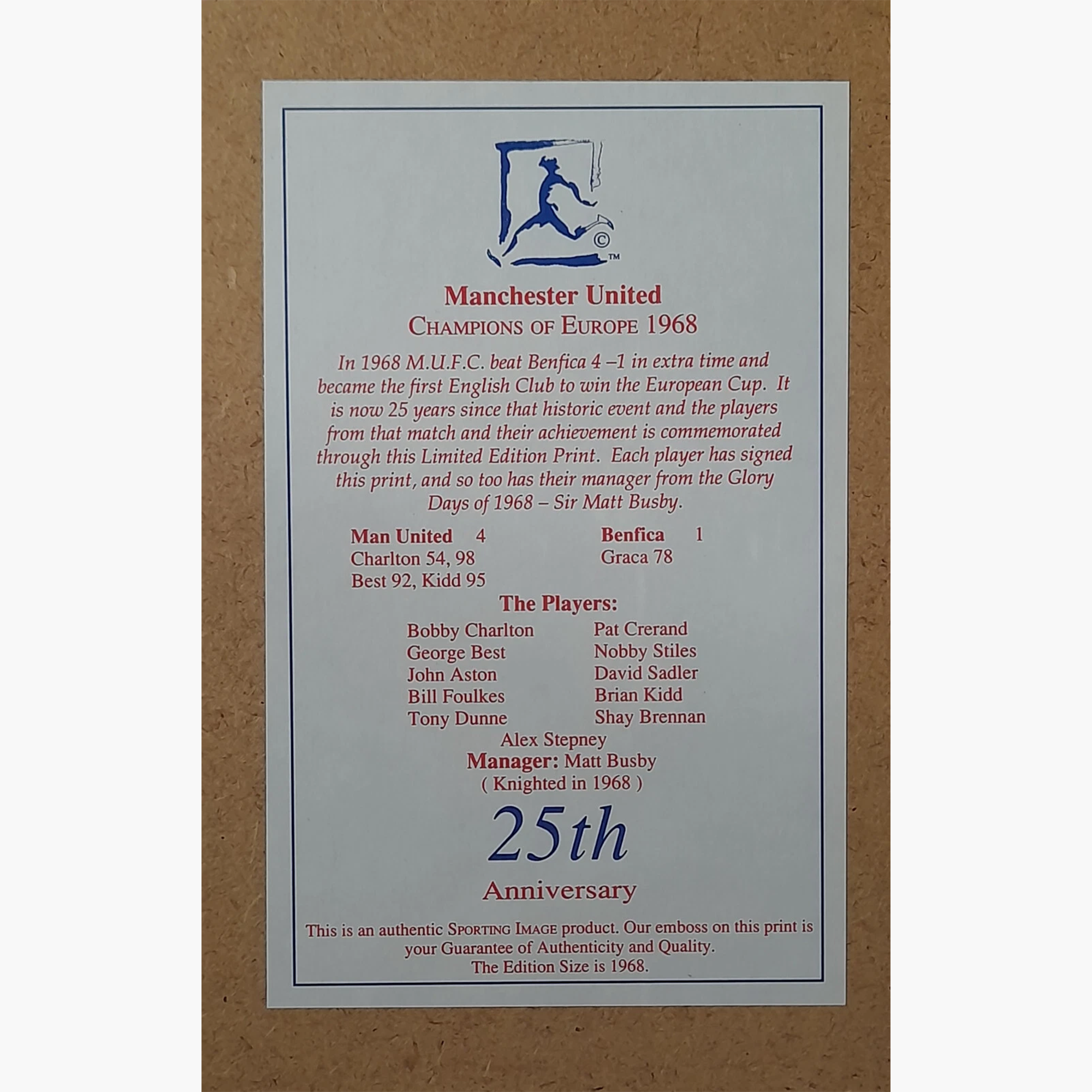 Manchester United 1968 European Champions – Official Signed Anniversary Print (Ltd Ed. 214/1968)