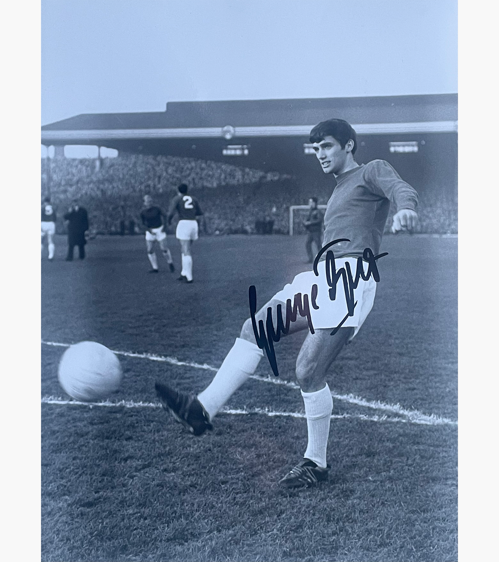 George Best – Signed 24cm x 17.8cm Black & White Action Photo