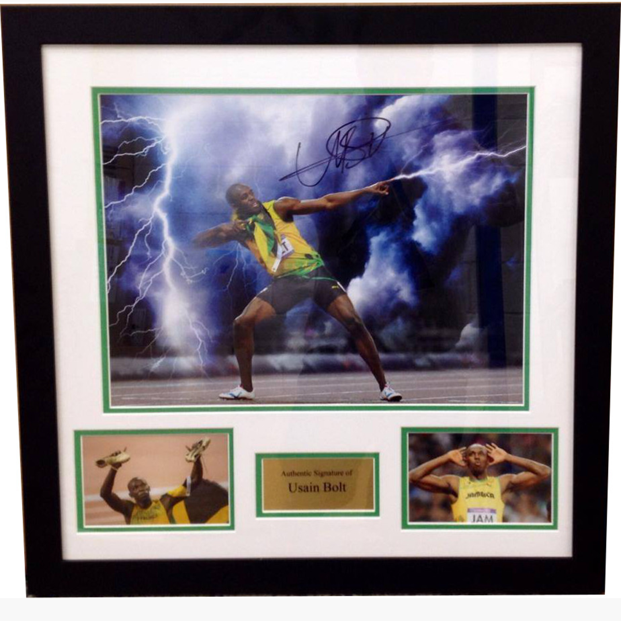 Usain Bolt Signed Display – “Lightning Bolt” Celebration with Framed Photos