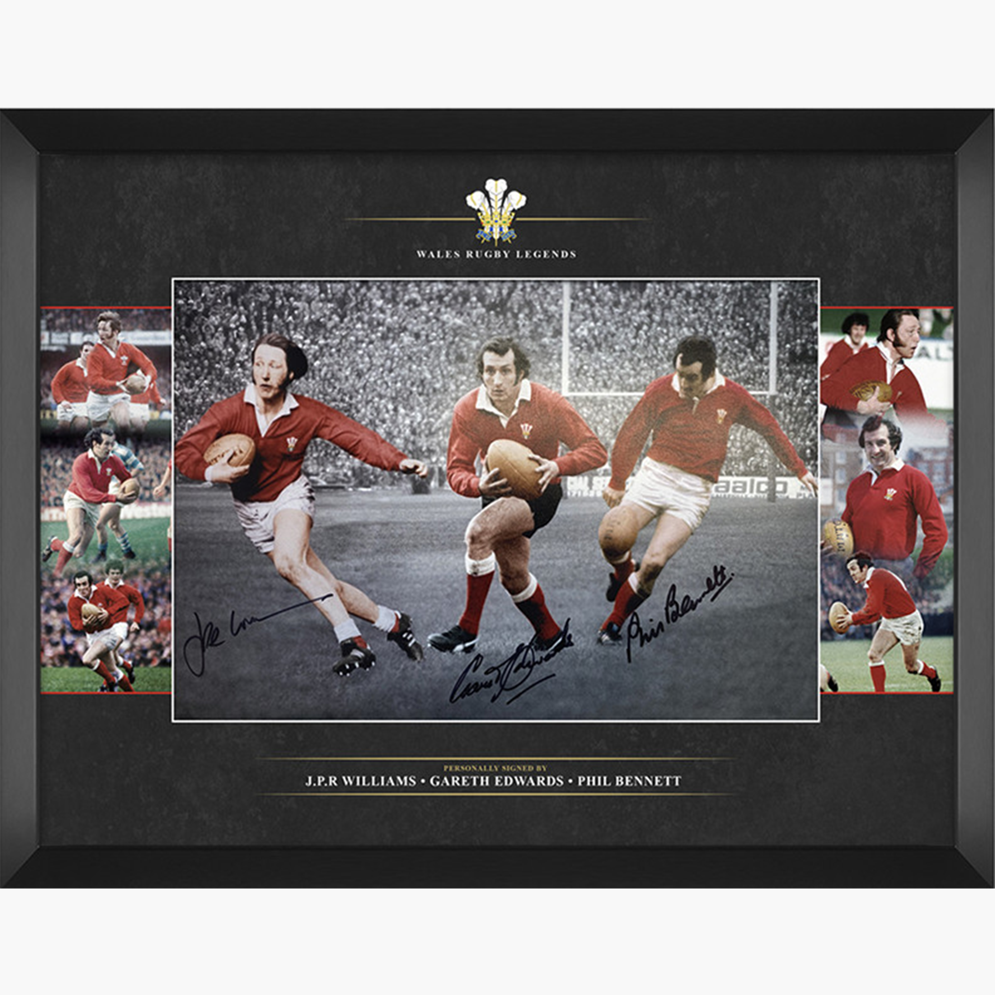 Wales Rugby Legends Signed Display – J.P.R. Williams, Gareth Edwards & Phil Bennett