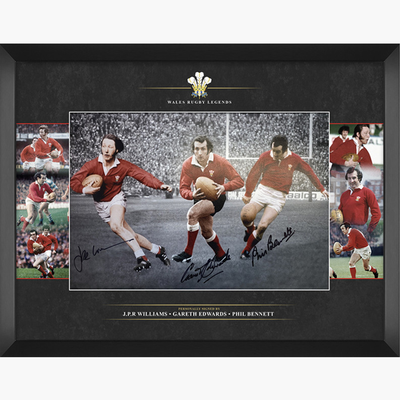 Wales Rugby Legends Signed Display – J.P.R. Williams, Gareth Edwards & Phil Bennett
