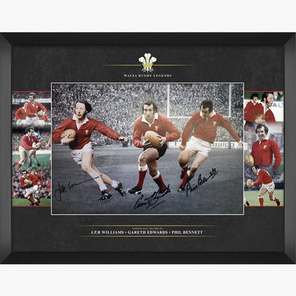Wales Rugby Legends Signed Display – J.P.R. Williams, Gareth Edwards & Phil Bennett