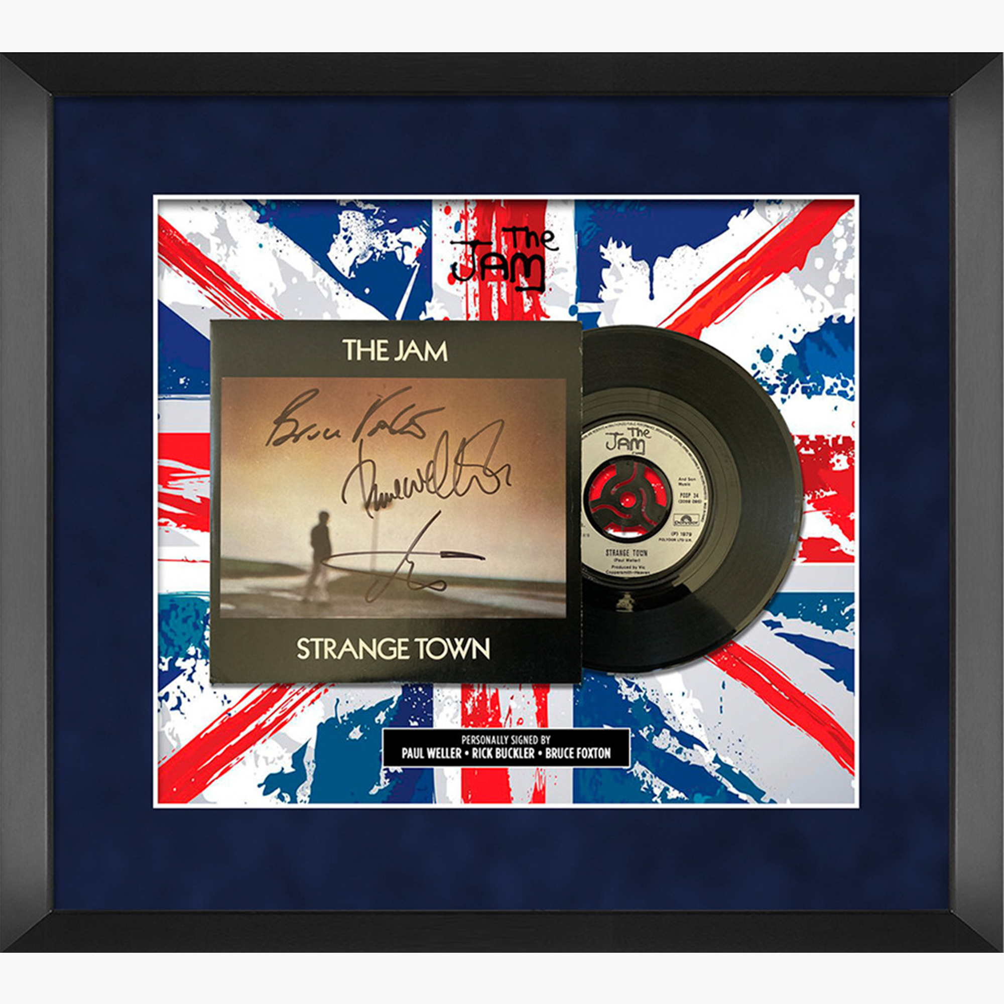 The Jam “Strange Town” Signed 7" Vinyl & Sleeve Display – Weller, Buckler, Foxton