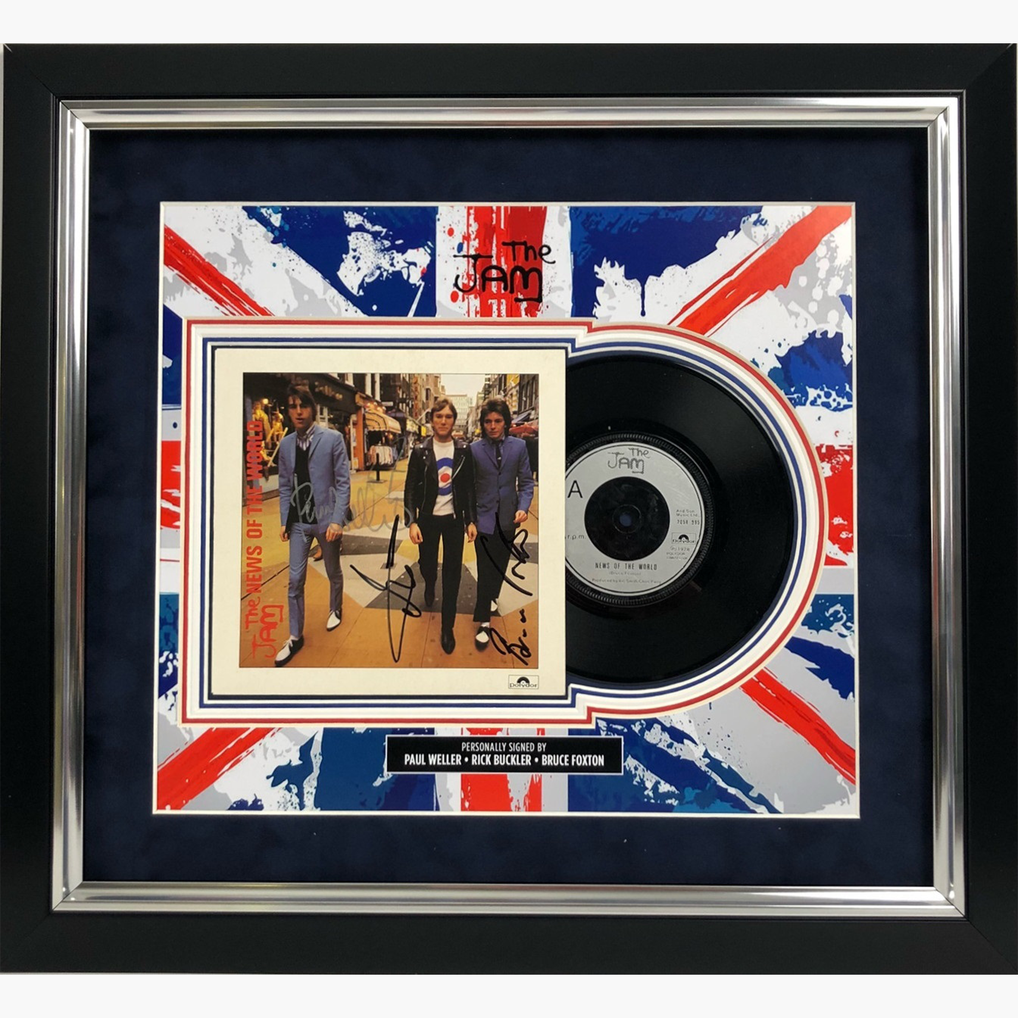 The Jam “News Of The World” Signed 7" Vinyl & Sleeve Display – Weller, Buckler, Foxton