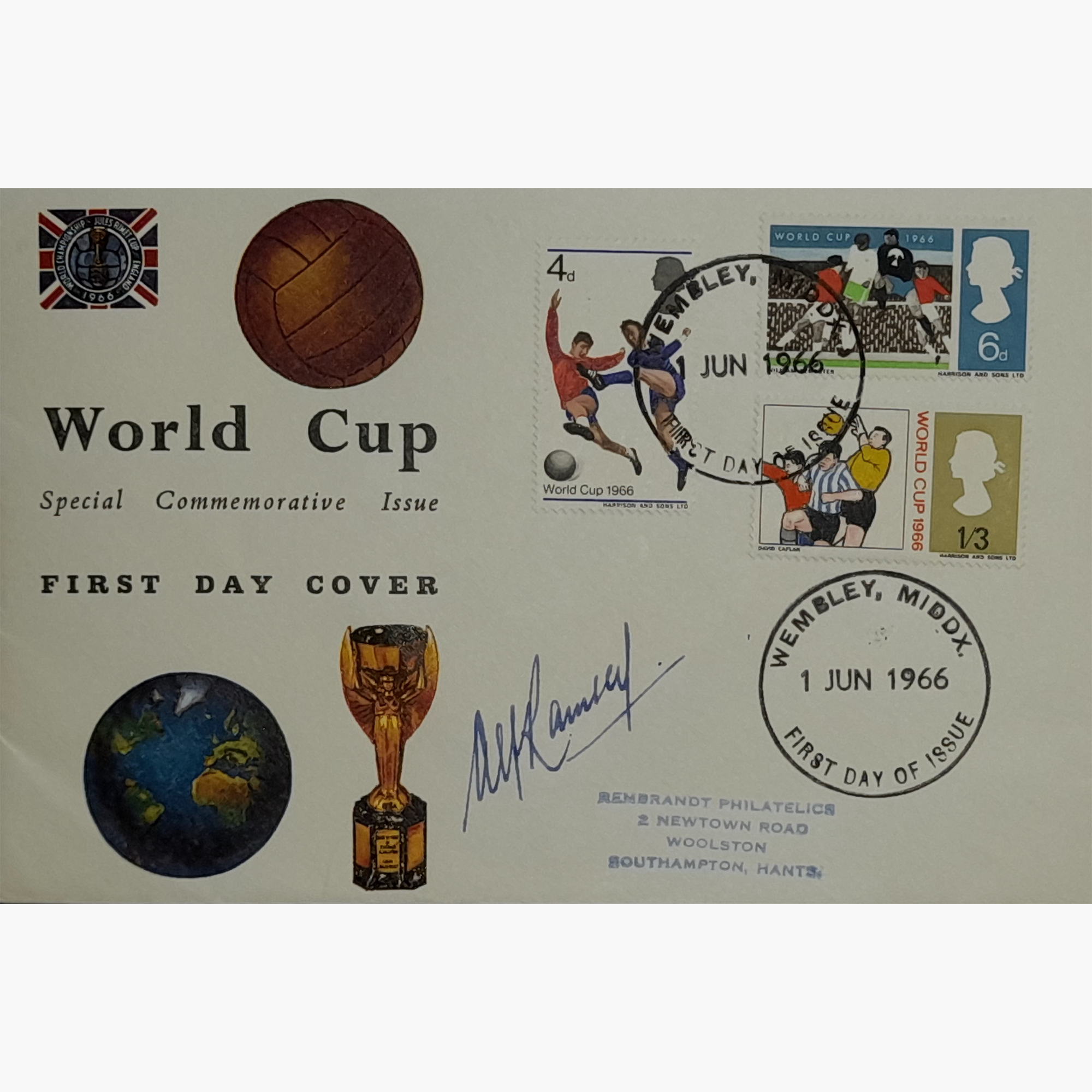 Sir Alf Ramsey Signed FDC – 1966 World Cup First Day Cover