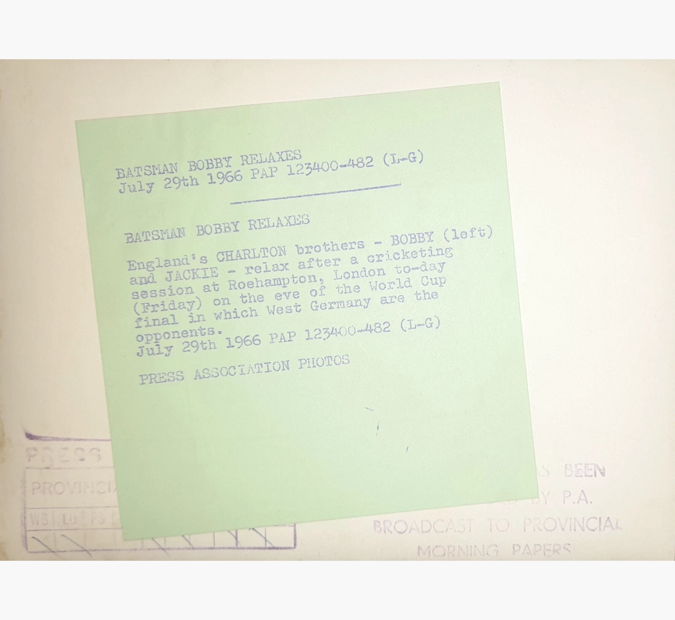 Bobby & Jack Charlton Signed Press Photo – July 29th 1966