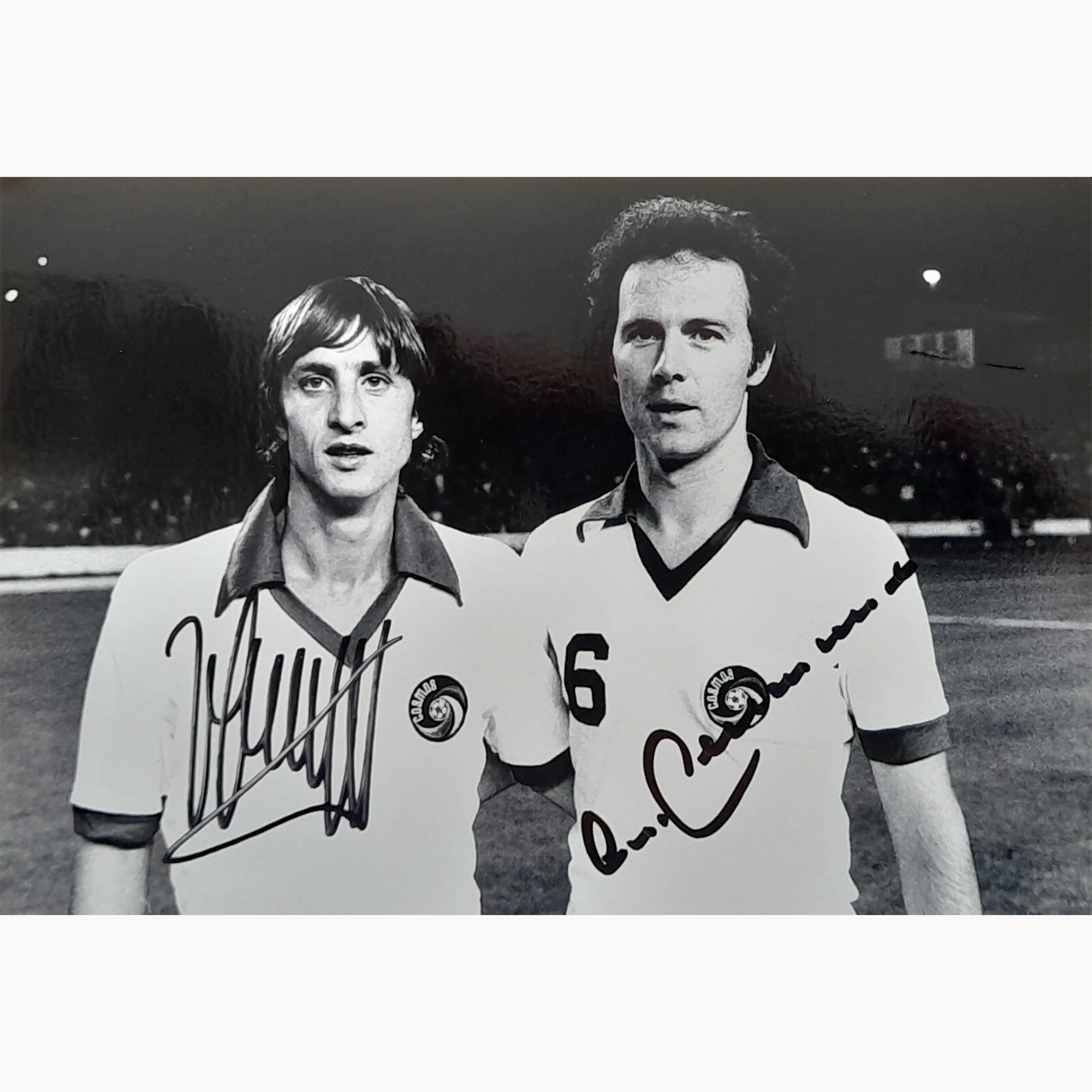 Johan Cruyff & Franz Beckenbauer Dual Signed New York Cosmos Photo - 20.2cm x 13.7cm